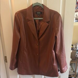 DENNIS‎ BASSO | Brown Faux Leather Jacket, size Small (oversized) - EUC